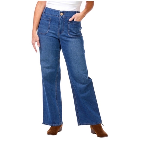 Rafaella Pants - NEW Rafaella Denim Wide Leg Jeans Plus Size 14 Patch Pockets Casual Boho Preppy
